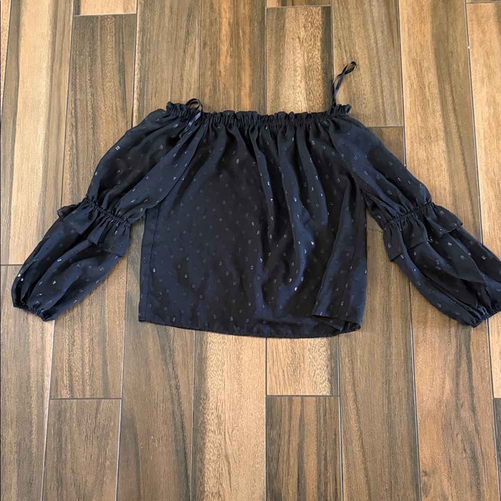 bebe Black Off-Shoulder Blouse with Balloon Sleeves